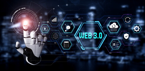 A futuristic AI user interface for Web 3.0 technology and applications. An AI overview of decentralized services like DeFi and security. Motif