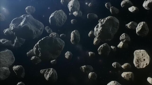 Asteroids floating in space.