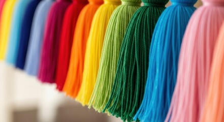 Naklejka premium Close up of colorful tassels in a rainbow spectrum