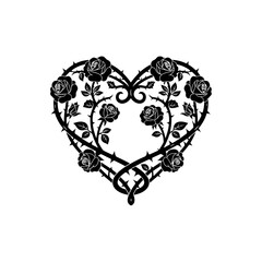 Black Roses and Thorns Heart Illustration.