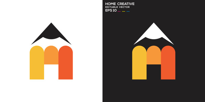 Creative house logo. Pencil, room, design studio, creativity. Vector icon symbol design template EPS 10.