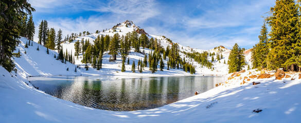 Ridge Lakes winter panorama Lassen Volcanic National Park