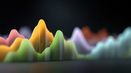 Fototapeta premium Abstract colorful waveforms representing sound frequencies in a dynamic soundscape with smooth transitions and vibrant gradients in a dark background
