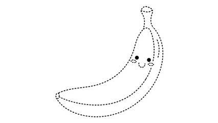 Fototapeta premium A dotted line drawing of a smiling banana with eyes