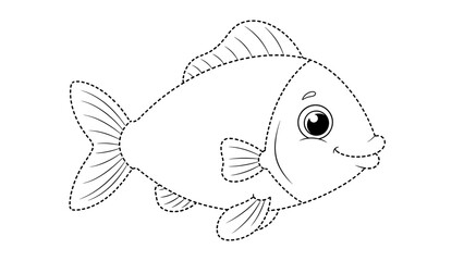 A cute cartoon fish with big eye and fins swimming to the right side
