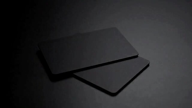 Minimalist Black Cards Stacked on Dark Background Modern Matte Surface.