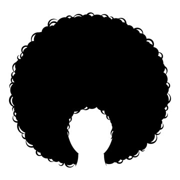 Black silhouette of large afro hair wig on white background