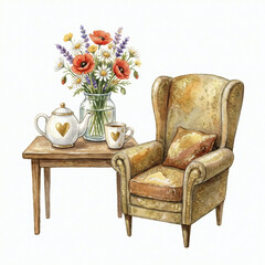 vintage armchair and flowers