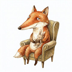 The fox is sitting in an armchair