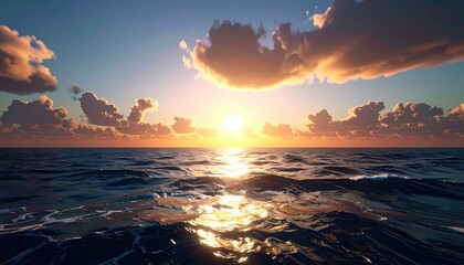 Ocean sunset with vibrant colors and sun reflection.