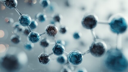 Abstract molecular structure visualization with connected spheres, science concept