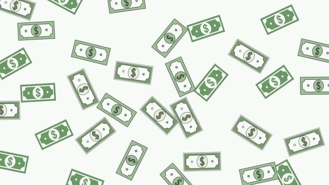 Seamless Pattern of Falling Dollar Bills on White Background