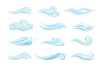 Obraz premium Wind power blowing, air current swirling, water wave movement collection for weather forecast, transparent background