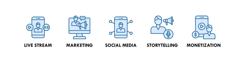 Influencer banner web icon illustration concept with icon of live stream, marketing, social media, storytelling, and monetization
