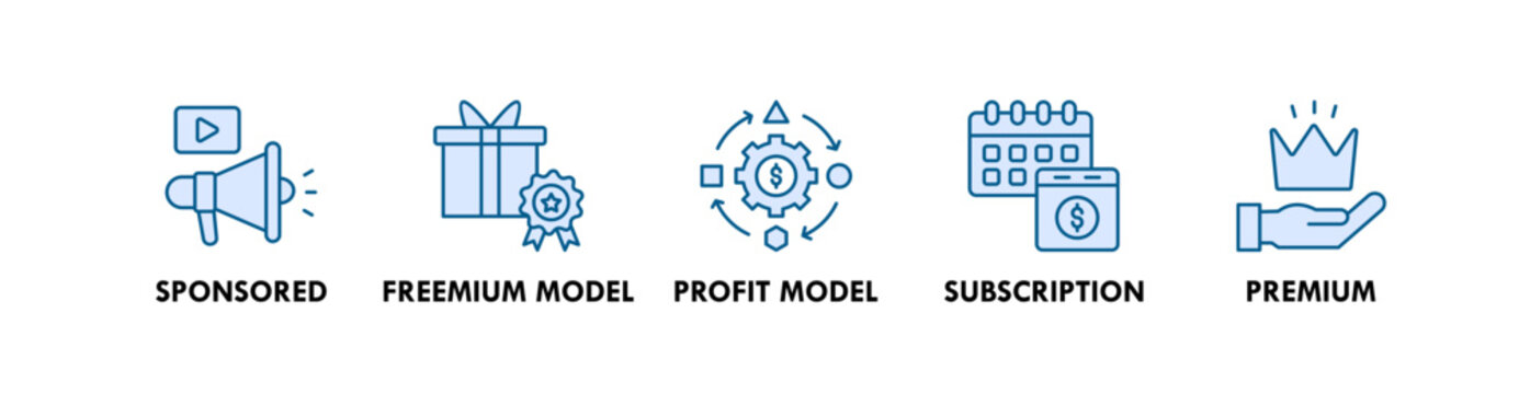 Monetization banner web icon illustration concept with icon of sponsored, freemium model, profit model, subscription, and premium