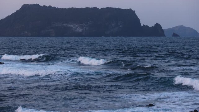 Jeju-do, Seongsan Ilchulbong  landscape, volcanic tuff cone, Sunrise peak, Jeju Island, South Korea, Seongsan-ri, Seogwipo, Jeju Province landscape view in a sunny day, with sea, cliffs hiking trail