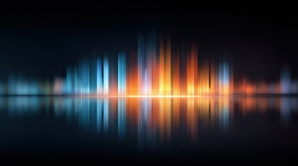 Abstract colorful sound wave on a dark background with blurred lines and reflections, creating a dynamic and modern visual effect