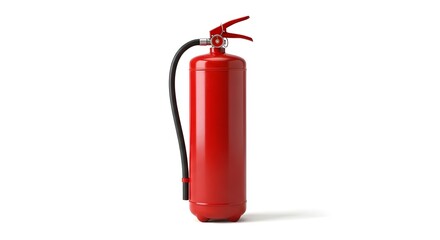 Obraz premium Bright red portable fire extinguisher isolated on a clean white background illustrating essential safety equipment for emergency preparedness and fire fighting response