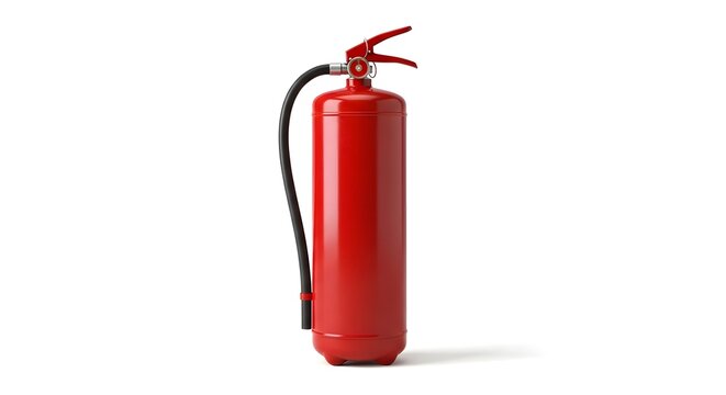 Bright red portable fire extinguisher isolated on a clean white background illustrating essential safety equipment for emergency preparedness and fire fighting response