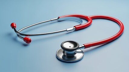 Red and silver stethoscope on a light blue background, suitable for medical and healthcarerelated designs, blogs, and social media posts.