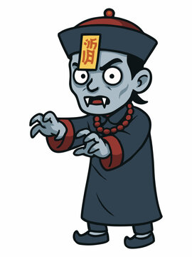 Cartoon illustration of Jiangshi, Chinese zombie or vampire