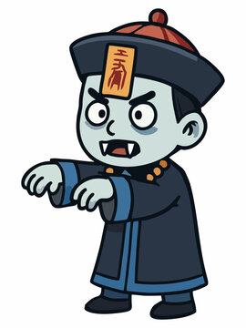 Cartoon illustration of Jiangshi, Chinese zombie or vampire