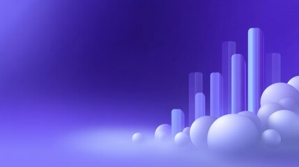 Abstract digital landscape with floating spheres and towering shapes in a soft violet atmosphere for creative and artistic projects