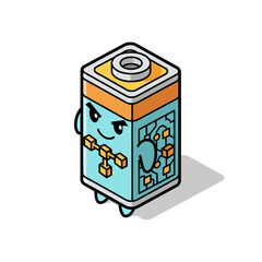 Cute Cartoon 9V Battery Character with Circuit Board Design.