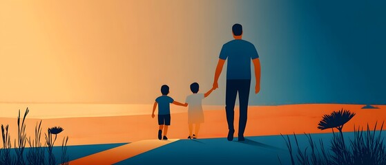 Father and child walking hand-in-hand.