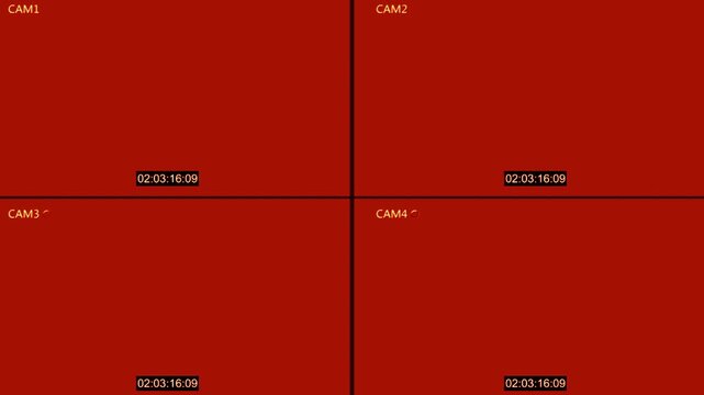 CCTV multi camera display with recording icon surveillance footage 4K