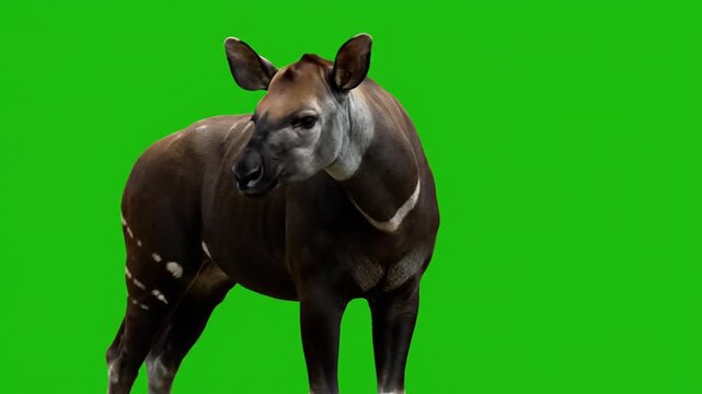 Okapis With Green Screen Background For Editing.
