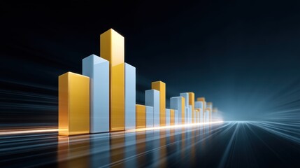 Obraz premium Modern 3D Graph Visualization with Golden and Silver Bars Representing Growth and Success in Financial Markets
