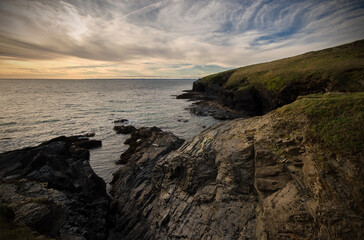Sunset at Polurrian, Mullion, Lizard peninsula, Cornwall, England