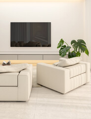 Large luxury modern bright interiors Living room mockup illustration 3D rendering Digitally Generated Image