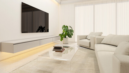 Large luxury modern bright interiors Living room mockup illustration 3D rendering Digitally Generated Image