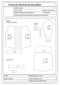 Ficha despiece de Molderia camisa- camisa