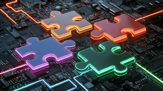 Enterprise System Interoperability Concept with Neon Circuit Board Background