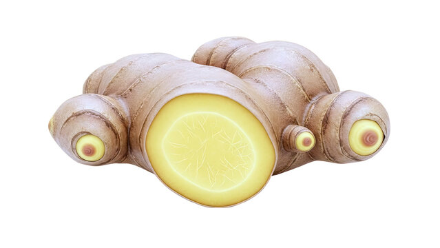Ginger Root with Cut Slice Showing Interior