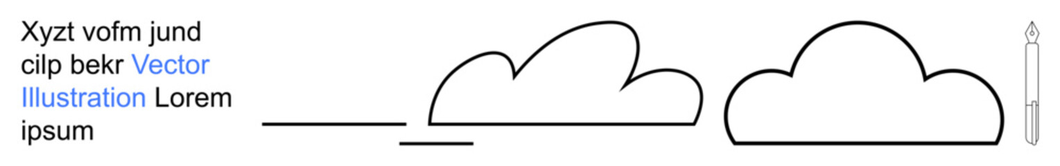 Design, creativity, education, writing, drawing, minimalism. Abstract cloud outline connected to a line with a pen illustration on the side. Creativity and design concept