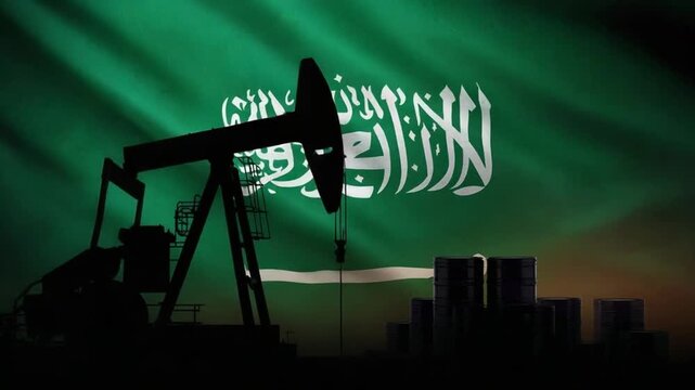 Petroleum Pumpjack with Saudi Arabia Flag Energy Production
