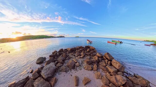 Sunset timelapse at Tartane Beach, Caravelle Peninsula, east coast of Martinique, French Antilles, Caribbean.