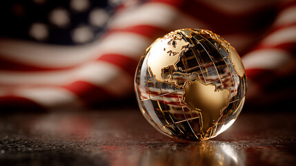 Exploring import tariffs holographic globe on american flag for global trade insights