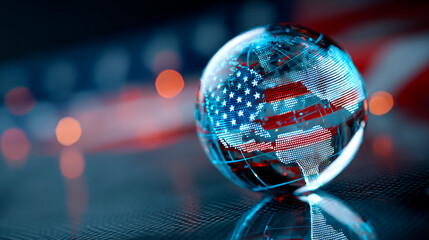 Exploring import tariffs holographic globe on american flag for global trade insights