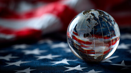 Exploring import tariffs holographic globe on american flag for global trade insights