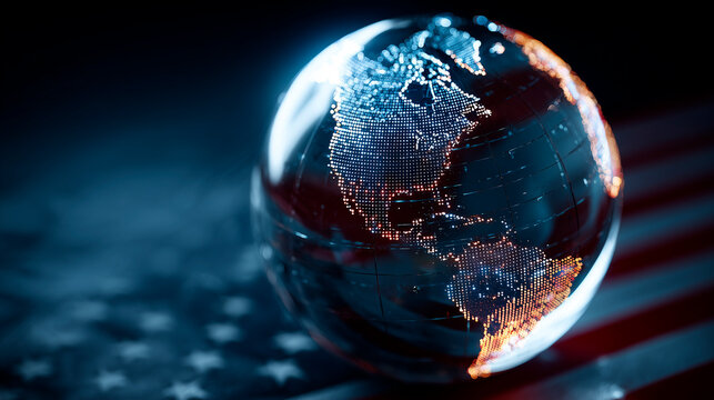 Exploring import tariffs holographic globe on american flag for global trade insights - Powered by Adobe