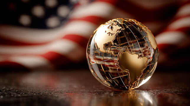 Exploring import tariffs holographic globe on american flag for global trade insights - Powered by Adobe