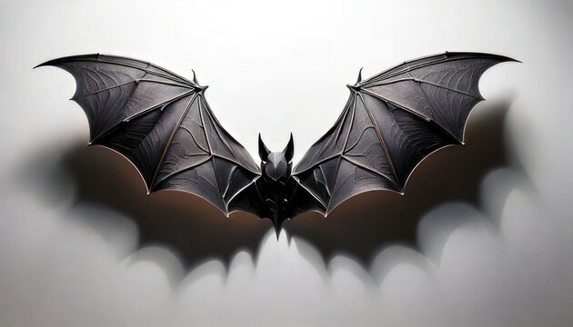 Dramatic Bat Illustration with Spread Wings on a Light Background.