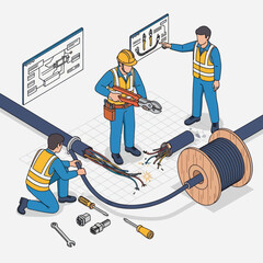 Obraz premium Technicians Working on Large Cable Installation.