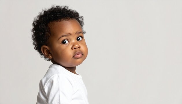 Skeptical Baby Giving Side Eye Look, Infant Showing Doubt or Attitude on White Background