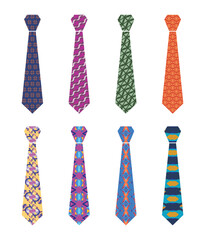 Vector of eight types of ties with a br design
